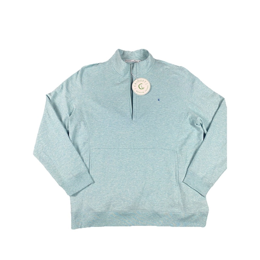 Criquet Mens XXL 1/4 Zip Pullover Light Blue Heather Logo Modal Blend NWT